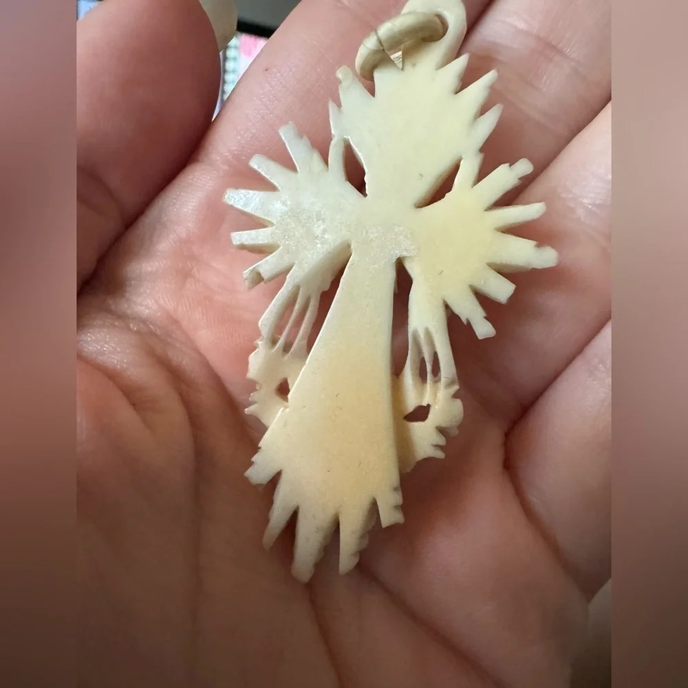 Museum Quality Victorian Antique Religious Relic Hand Carved Wheat Cross Pendant